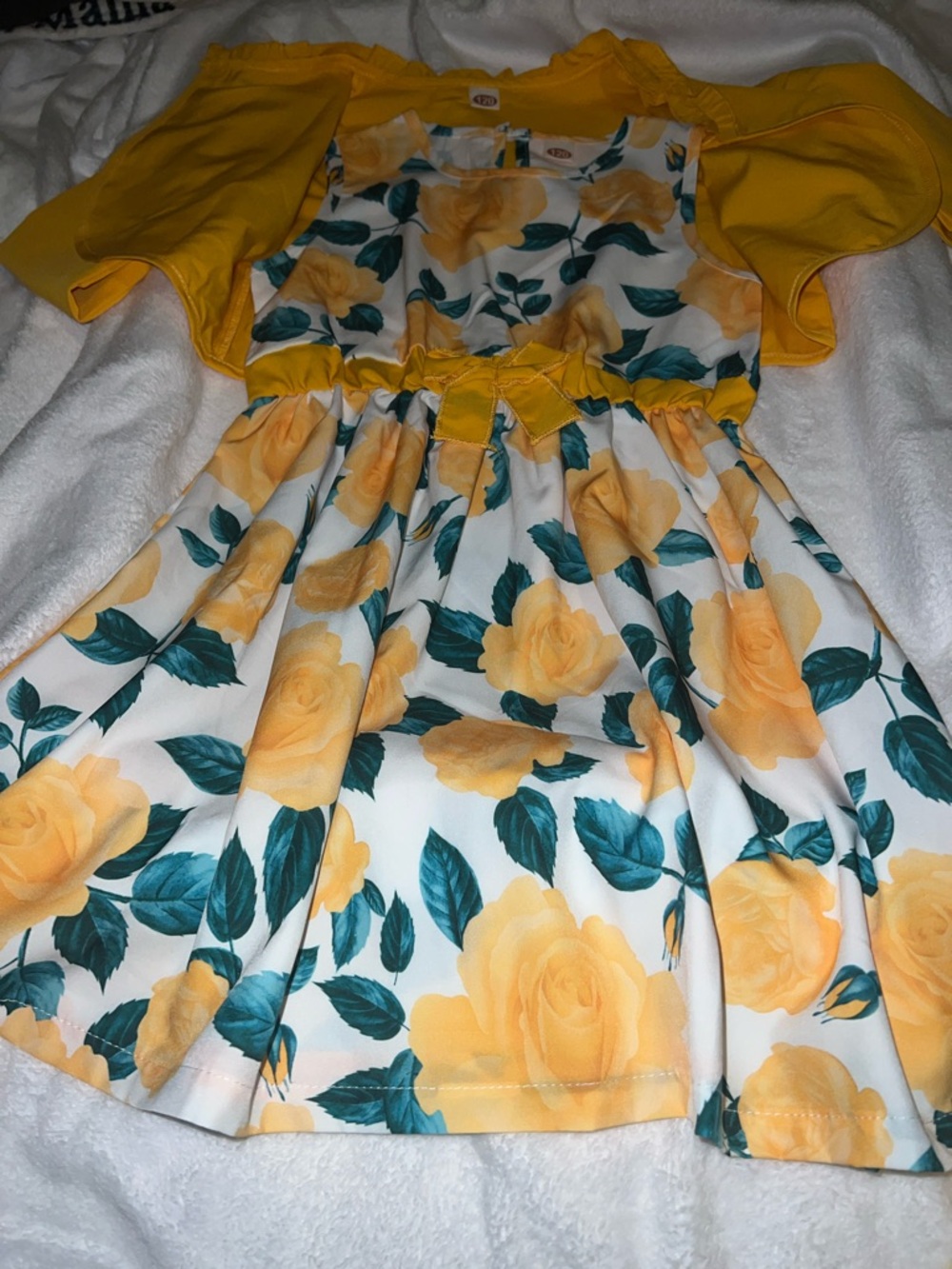 Girls Yellow Rose Print Dress with Matching Bolero